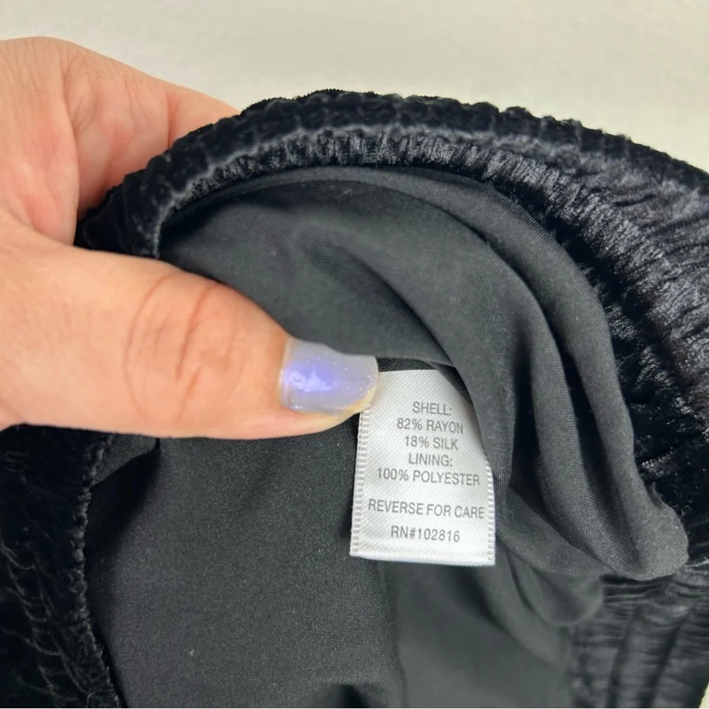 Garnet Hill Black wide-leg velvet velour pants rayon/silk blend pull on pants - Picture 9 of 9